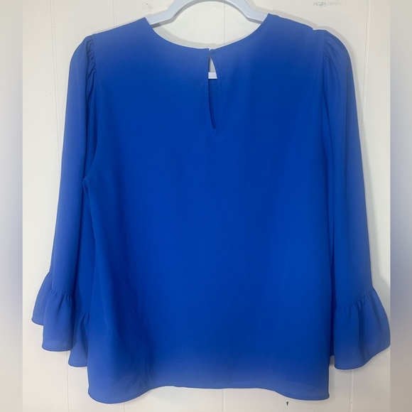 Zara, size M, blue top, keyhole cut back, large bell sleeves, silky like feel - Picture 8 of 10